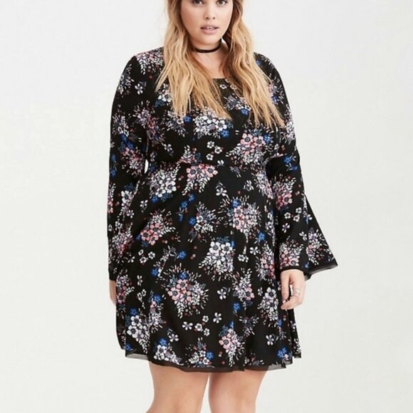 Floral Torrid Dress with Bell Sleeves - 14 - Picture 1 of 6